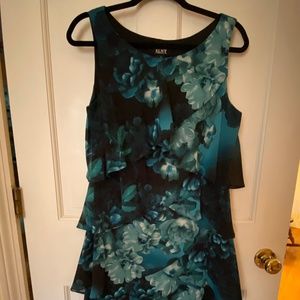 SLNY Black and teal floaty diagonal tier dress